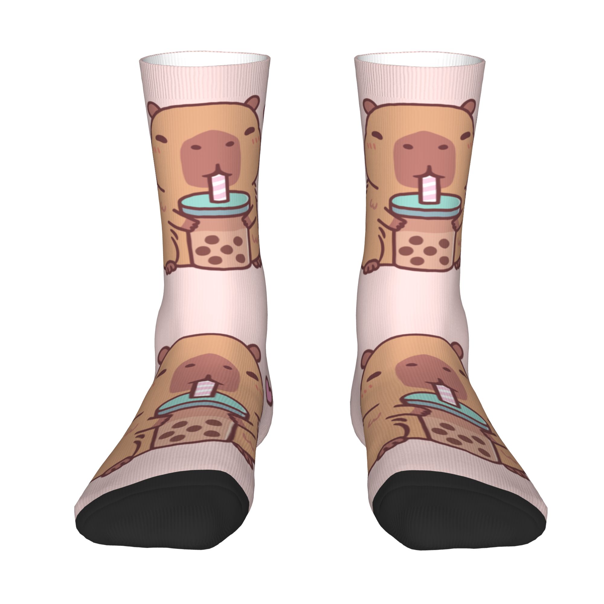 Dress Sock Men - Custom Cute Capybara Loves Drinking Bubble